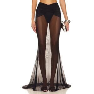 Shani Shemer Christine Mesh Ruched Maxi Skirt Coverup Resort Beach Black Size XS